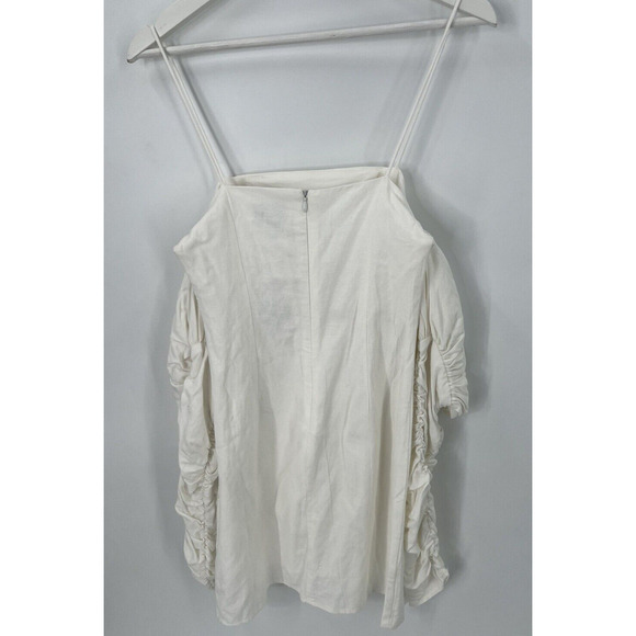 NWT Sabo Luxe Linen Alivia Dress Gathered Fitted Sleeves White Women's Size XS - Picture 5 of 14